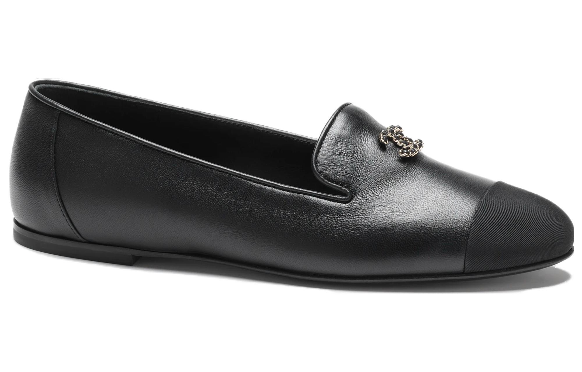 (W) Chanel Leather Round Toe Slip-On Flats 'Black Casual' 圖 2
