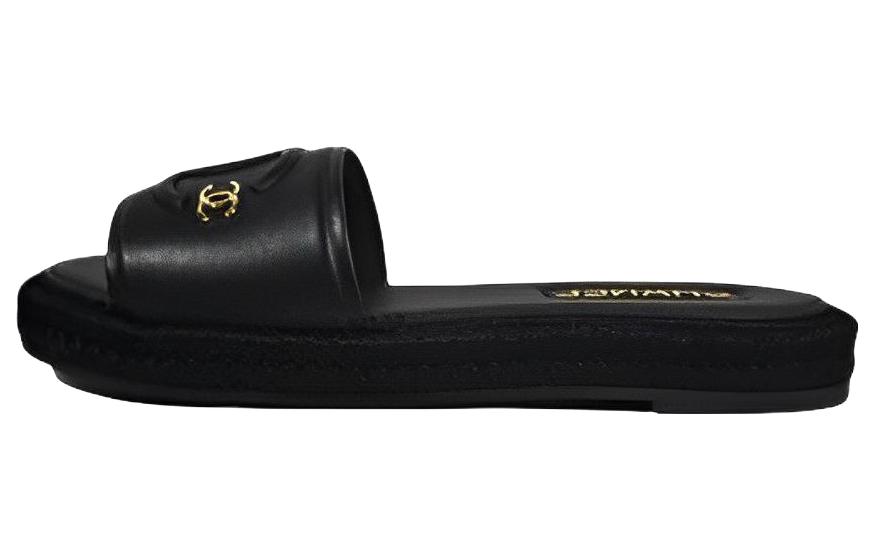 (Women) Chanel Leather Round Toe Slip-On Sandals 'Black' G39778-X56890-94305