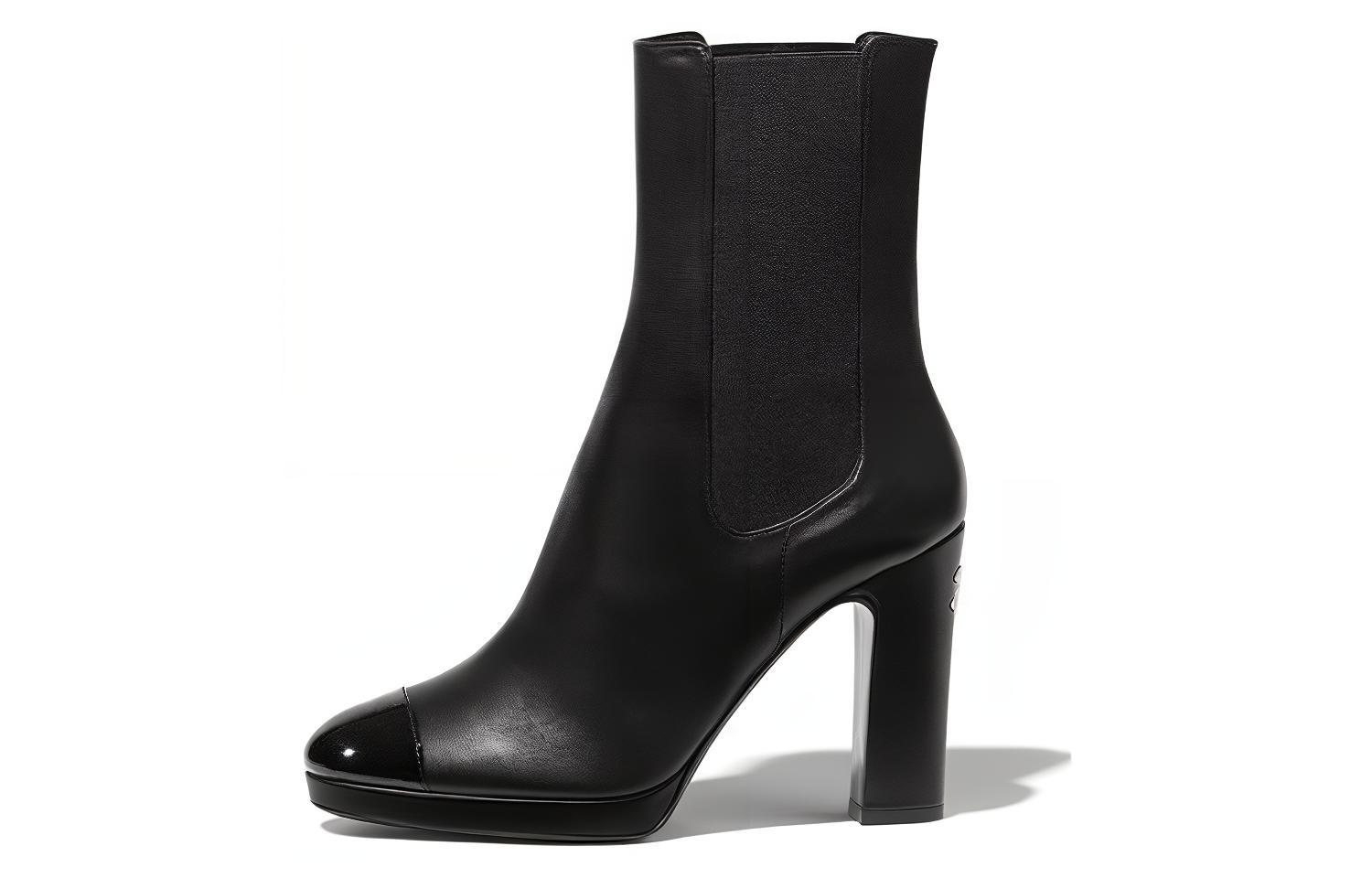 (Women) Chanel Leather Round Toe Slip-On Short Chelsea Boots 'Black' G36413-Y54110-94305