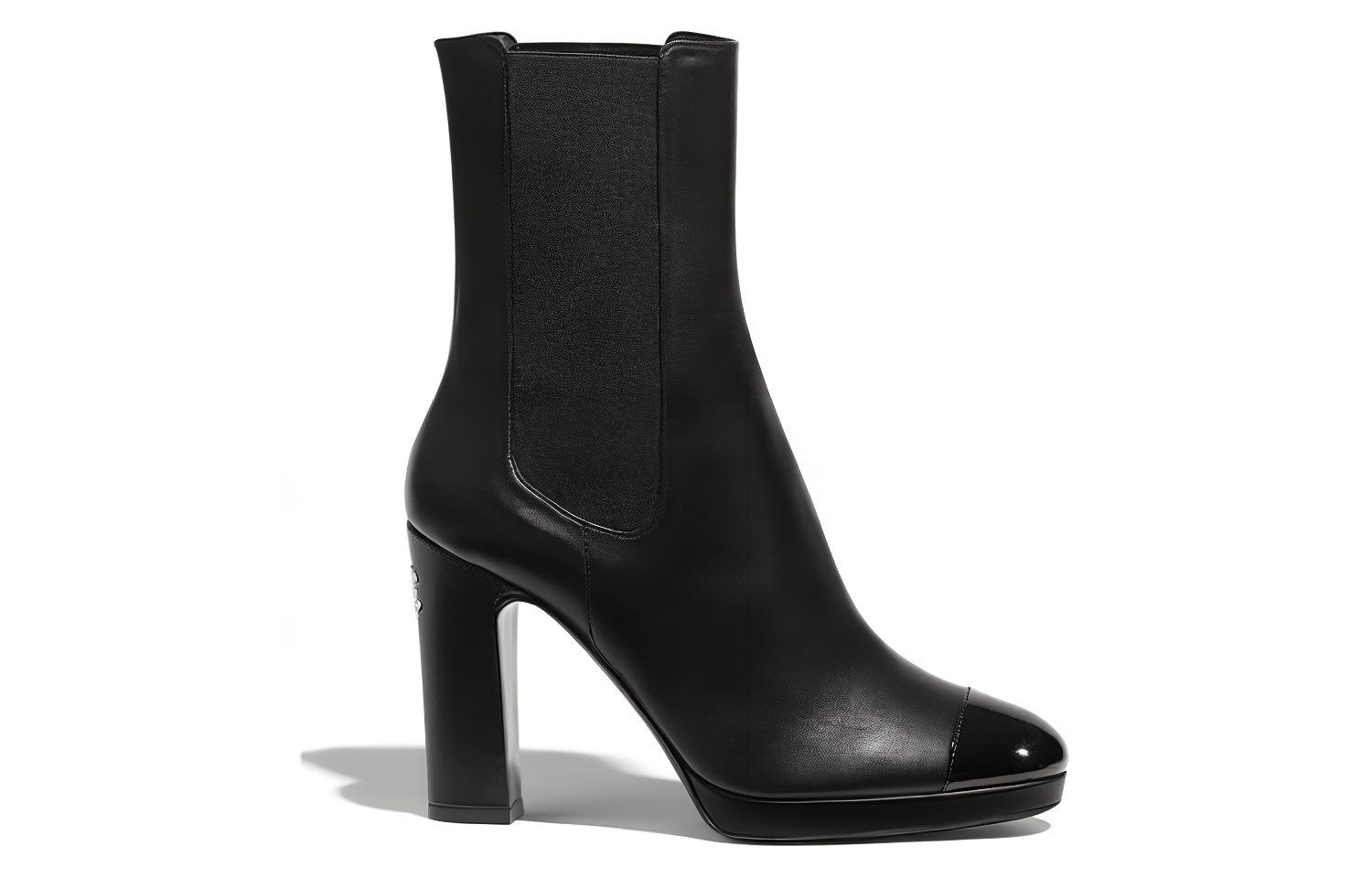 Order (W) Chanel Leren Chelsea Boots Rond Neus Slip-On Kort ''Zwart'' G36413-Y54110-94305