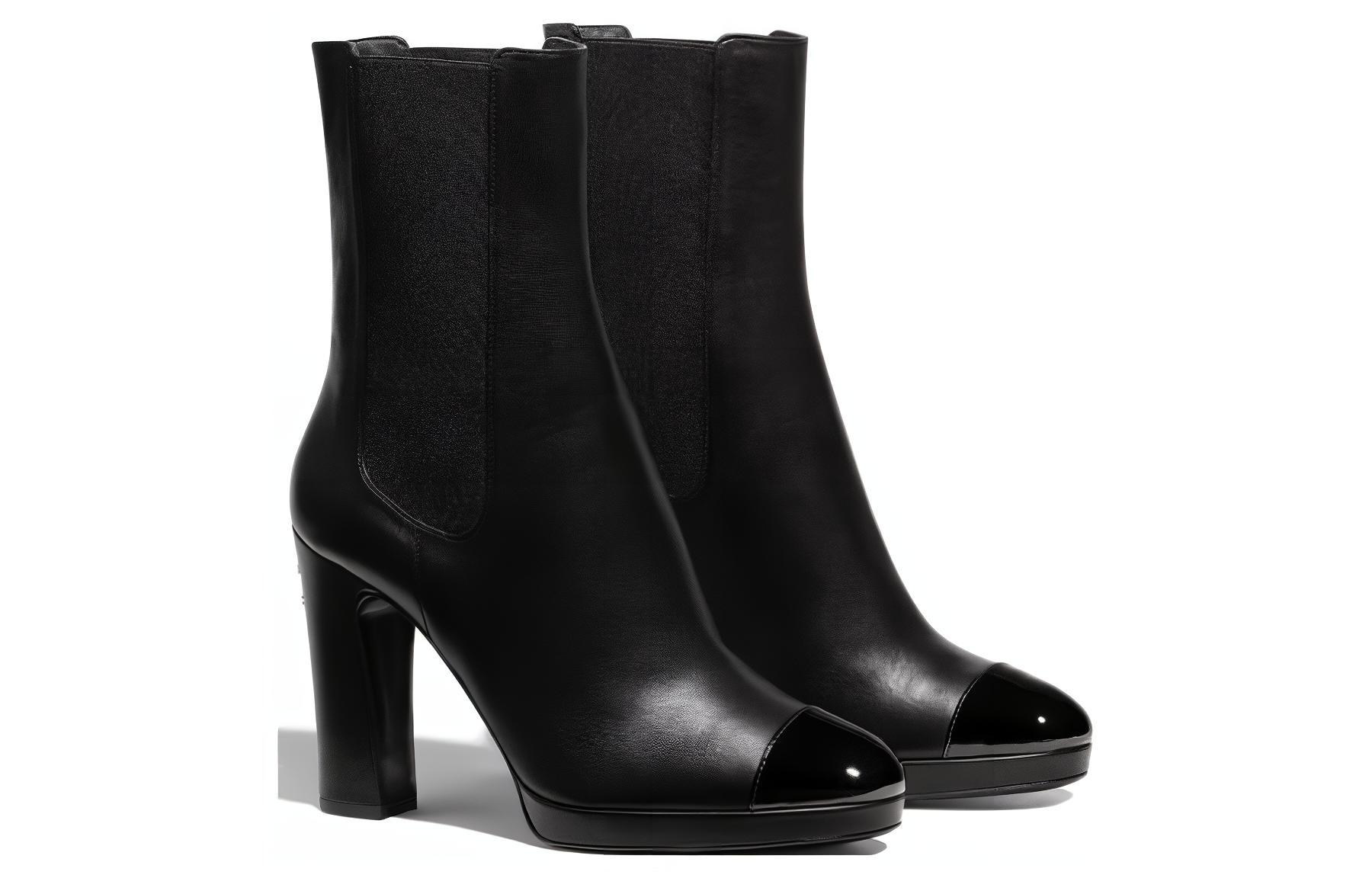 Lookbook (W) Chanel Leren Chelsea Boots Rond Neus Slip-On Kort ''Zwart'' G36413-Y54110-94305