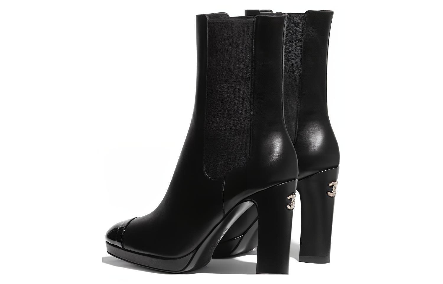 Shop (W) Chanel Leren Chelsea Boots Rond Neus Slip-On Kort ''Zwart'' G36413-Y54110-94305