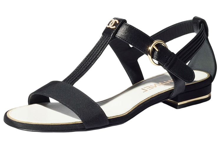 (W) Chanel Leather Sandal 'Black Logo'