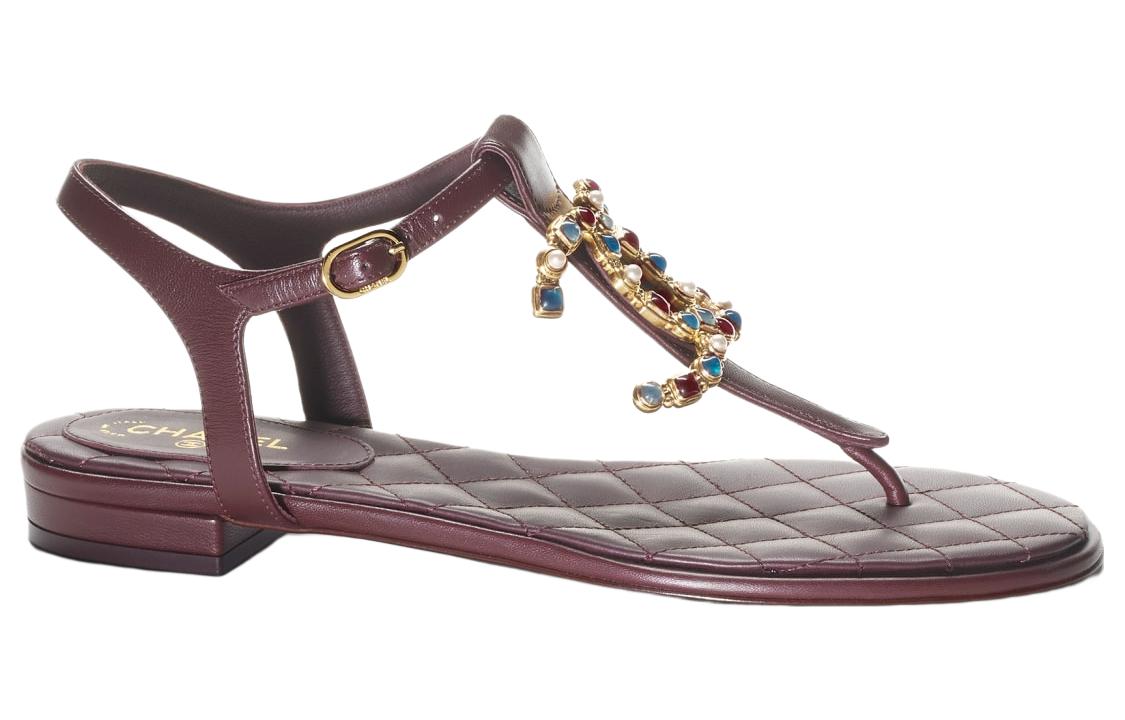(W) Chanel Leather Sandal 'Burgundy' 圖 2