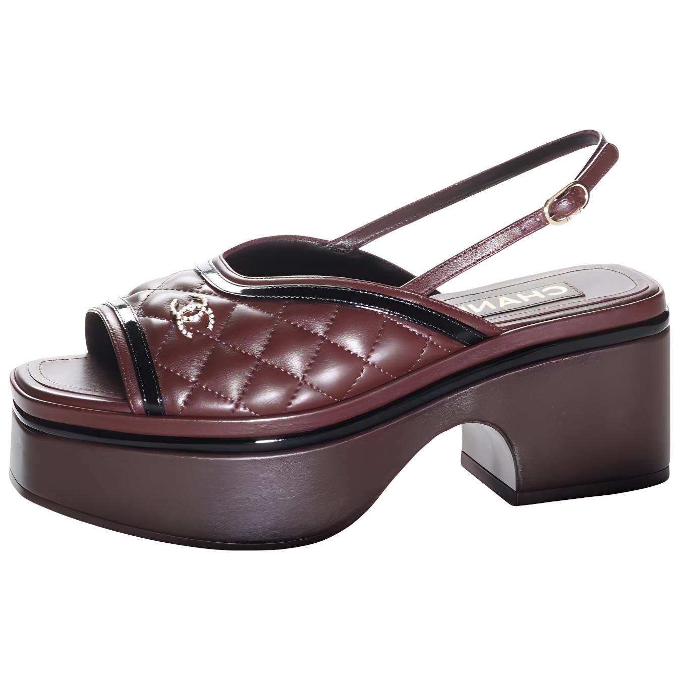 (W) Chanel Leather Sandal 'Burgundy Elegance'