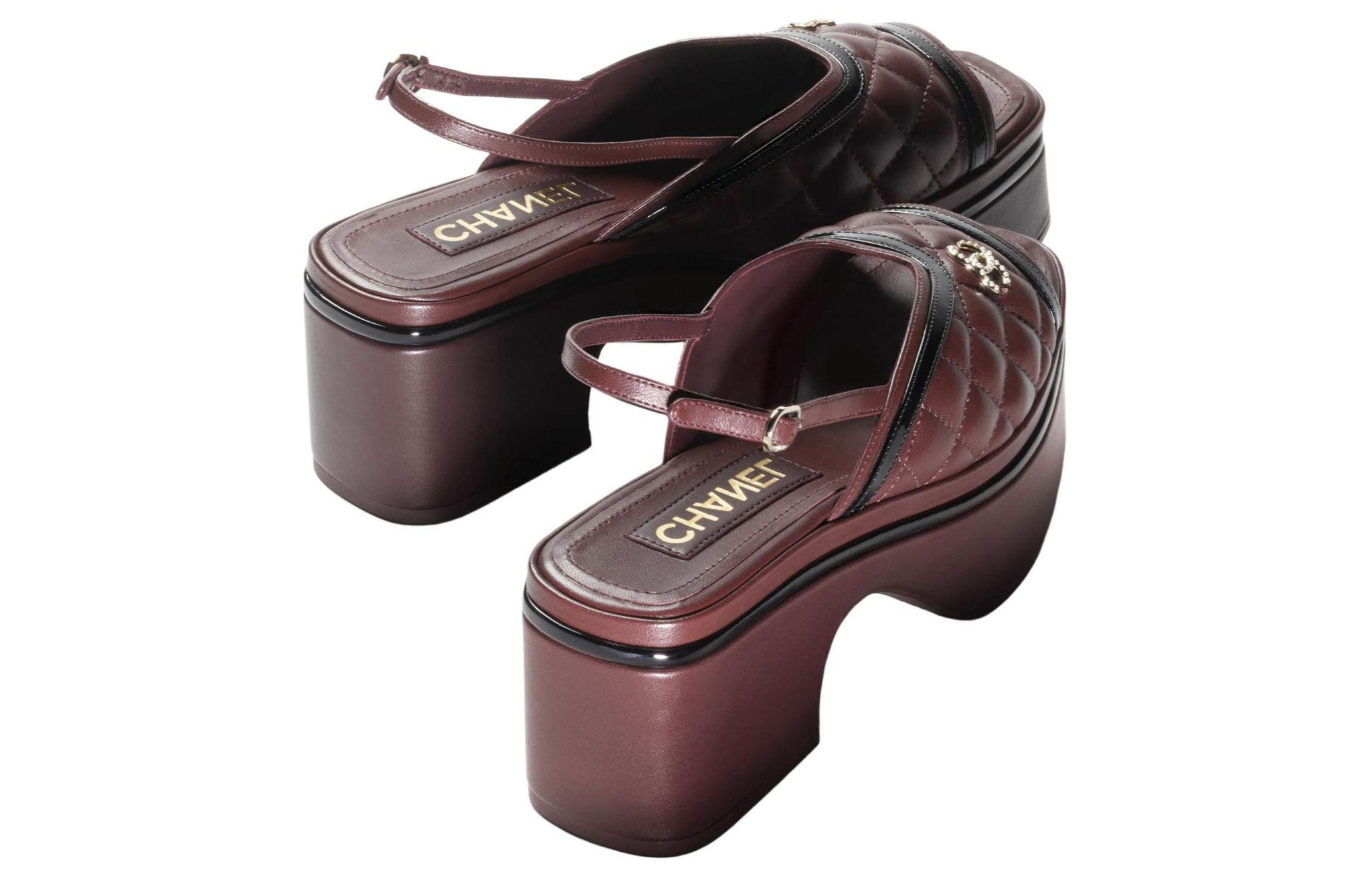 (W) Chanel Leather Sandal 'Burgundy Elegance' 圖 4