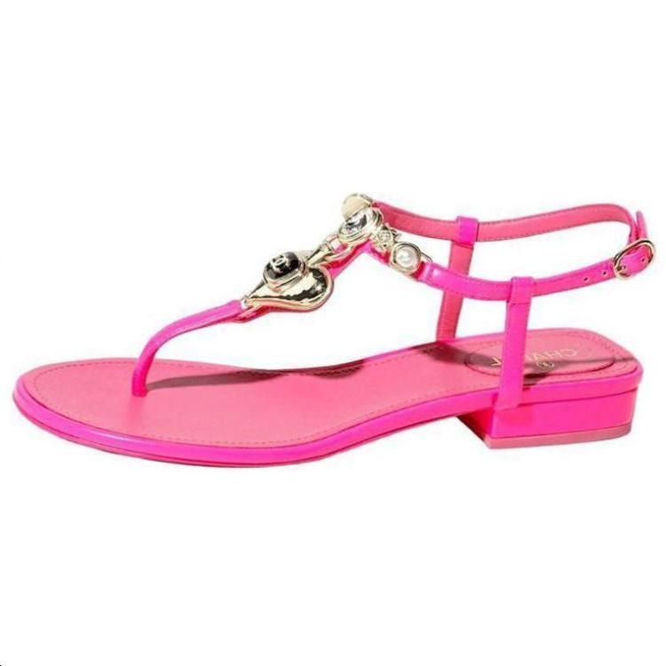 (Women) Chanel Leather Sandal 'Pink Rhinestone and Faux Pearl' G39674-X56830-0S084