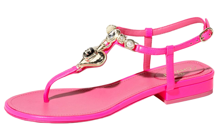 Lookbook (W) 香奈儿粉色水钻人造珍珠皮凉鞋 G39674-X56830-0S084