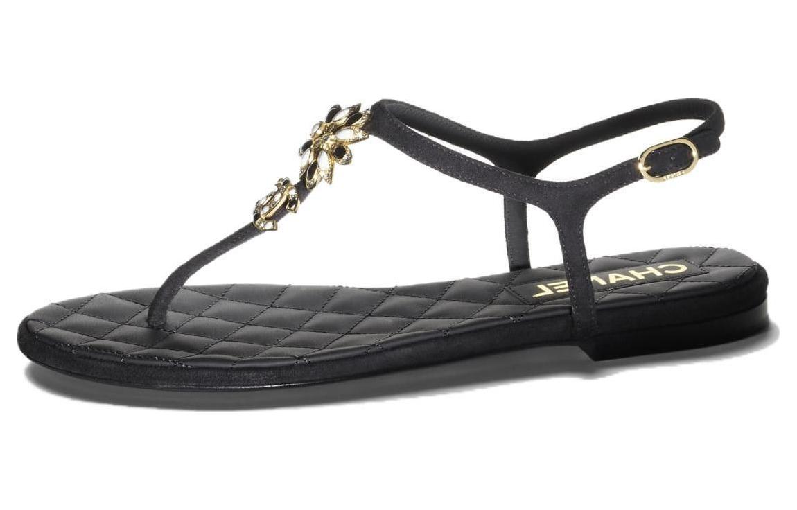 (W) Chanel Leather Sandals 'Black Fashion'