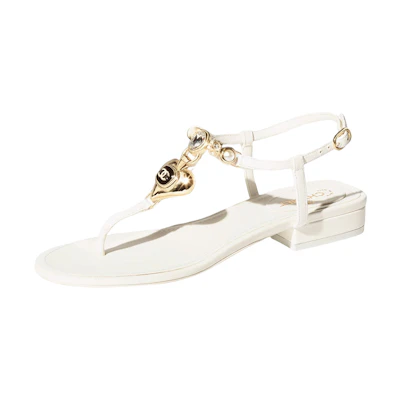 (W) Chanel Leather Sandals 'Rhinestone & Faux Pearl'
