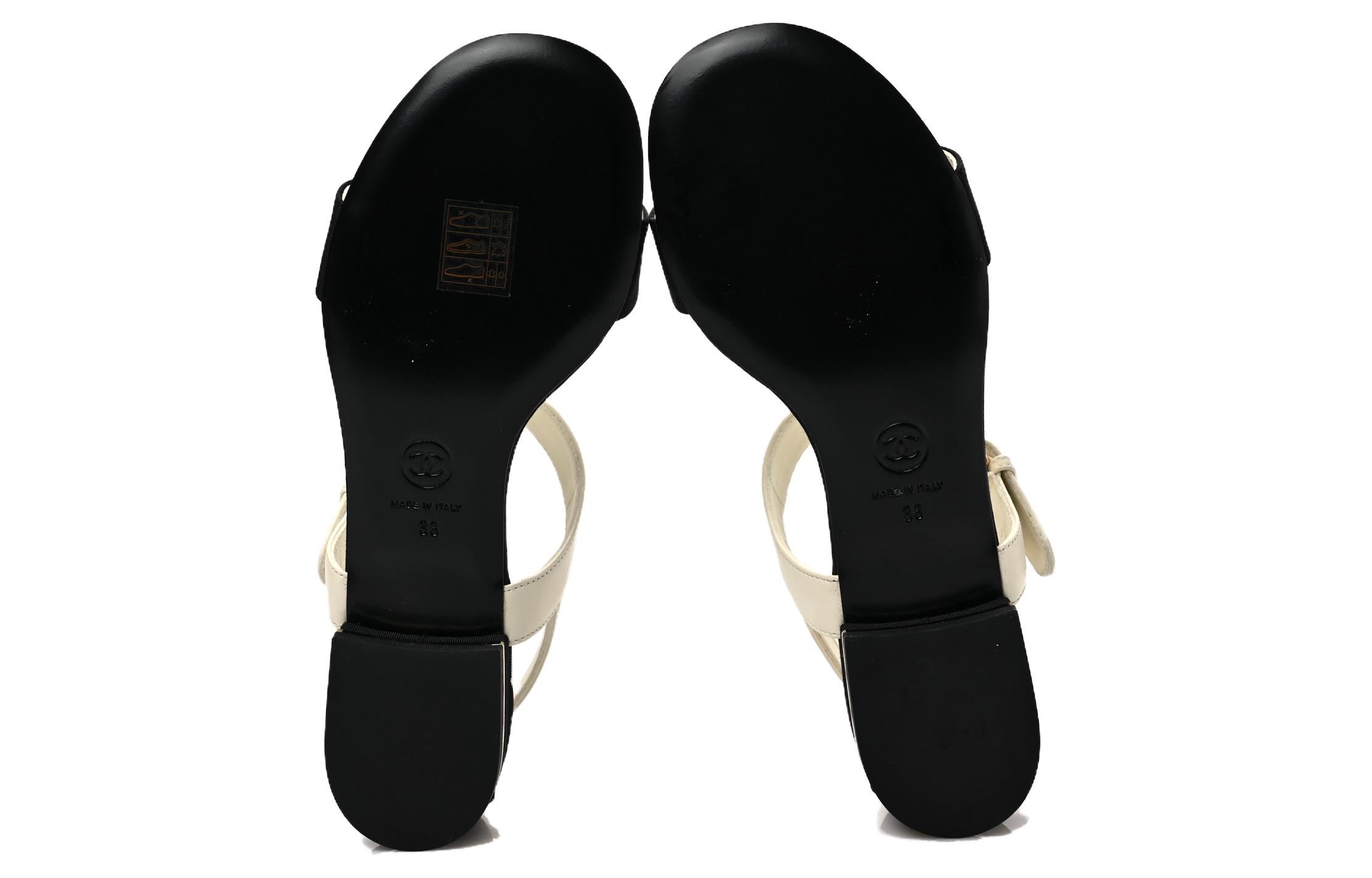 (W) Chanel Leather Sandals 'White Logo Buckle' 圖 5