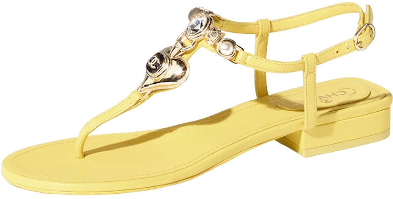 (Women) Chanel Leather Sandals 'Yellow with Rhinestones and Faux Pearls' G39674-X01000-0S083 Buy (Women) Chanel Leather Sandals 'Yellow with Rhinestones and Faux Pearls' G39674-X01000-0S083