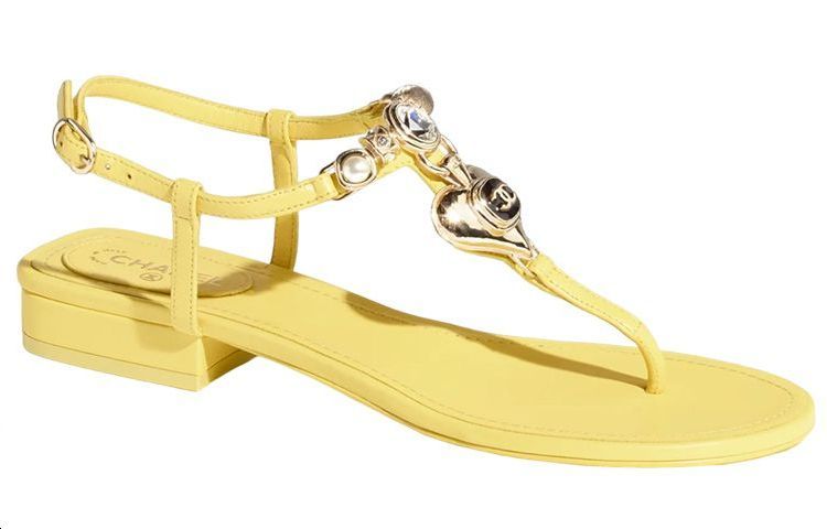 (W) Chanel Leather Sandals 'Yellow with Rhinestones and Faux Pearls' 圖 2