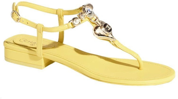 (Women) Chanel Leather Sandals 'Yellow with Rhinestones and Faux Pearls' G39674-X01000-0S083 Order (Women) Chanel Leather Sandals 'Yellow with Rhinestones and Faux Pearls' G39674-X01000-0S083