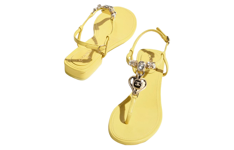 (W) Chanel Leather Sandals 'Yellow with Rhinestones and Faux Pearls' 圖 3