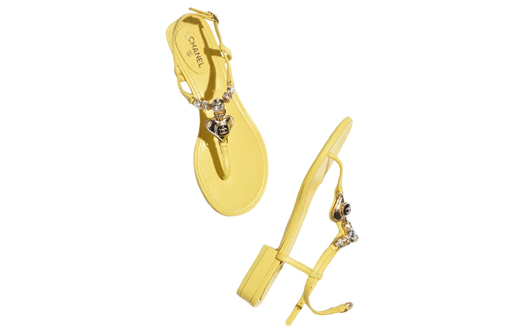 (W) Chanel Leather Sandals 'Yellow with Rhinestones and Faux Pearls' 圖 4