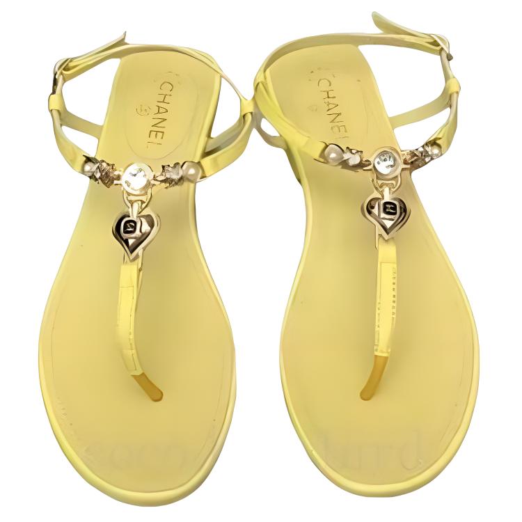 (W) Chanel Leather Sandals 'Yellow with Rhinestones and Faux Pearls' 圖 5