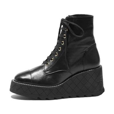 (W) Chanel Leather Short Boots 'Black Fashion Trend'