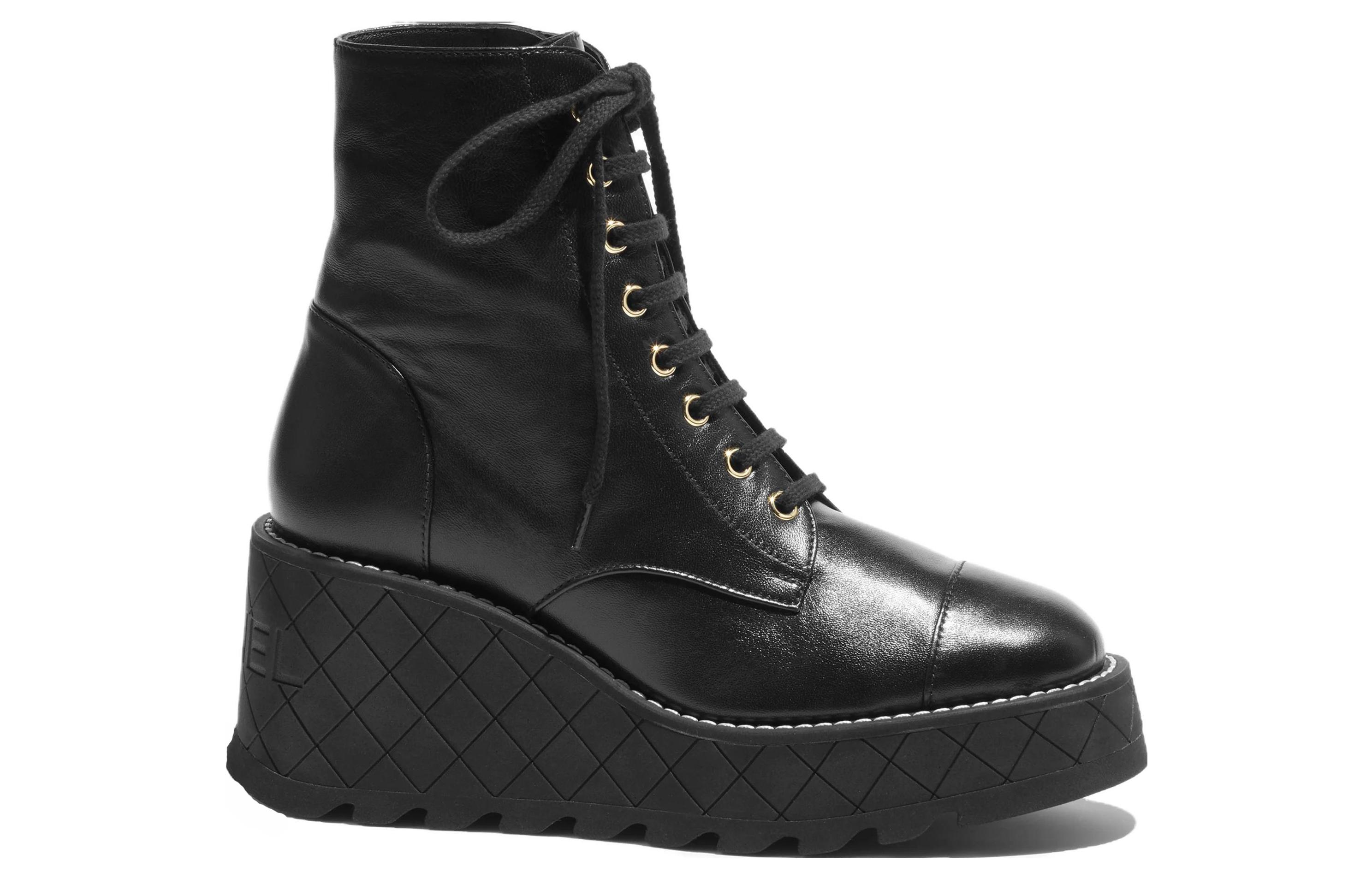 (W) Chanel Leather Short Boots 'Black Fashion Trend' 圖 2