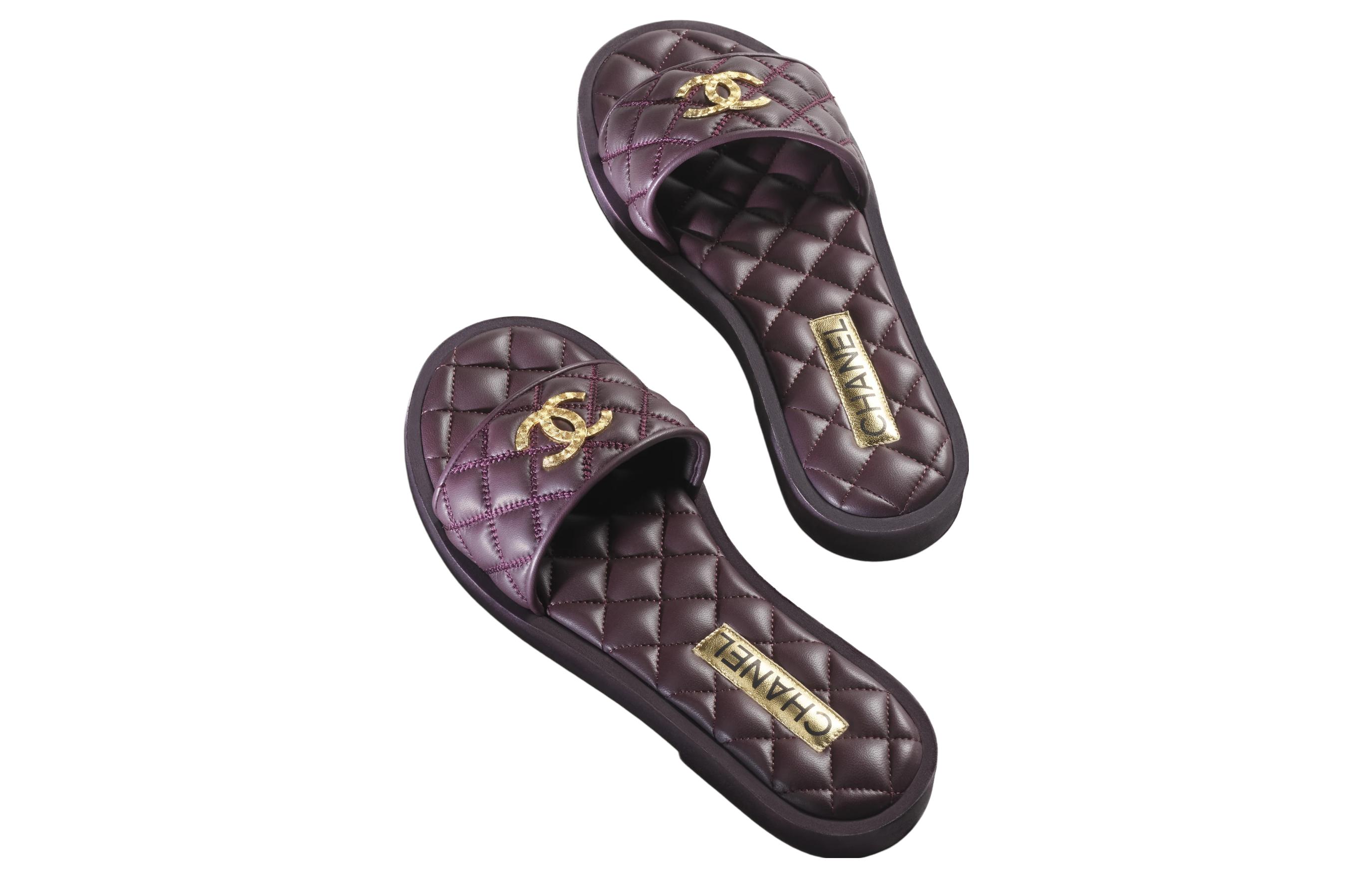 Shop (W) Chanel Slip-On Kulit 'Burgundy' G45014-X01000-NO867