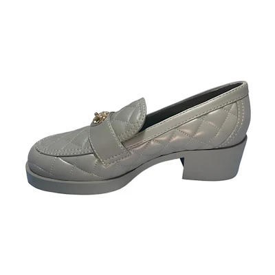 (W) Chanel Leather Slip-On Block Heel 'Grey'
