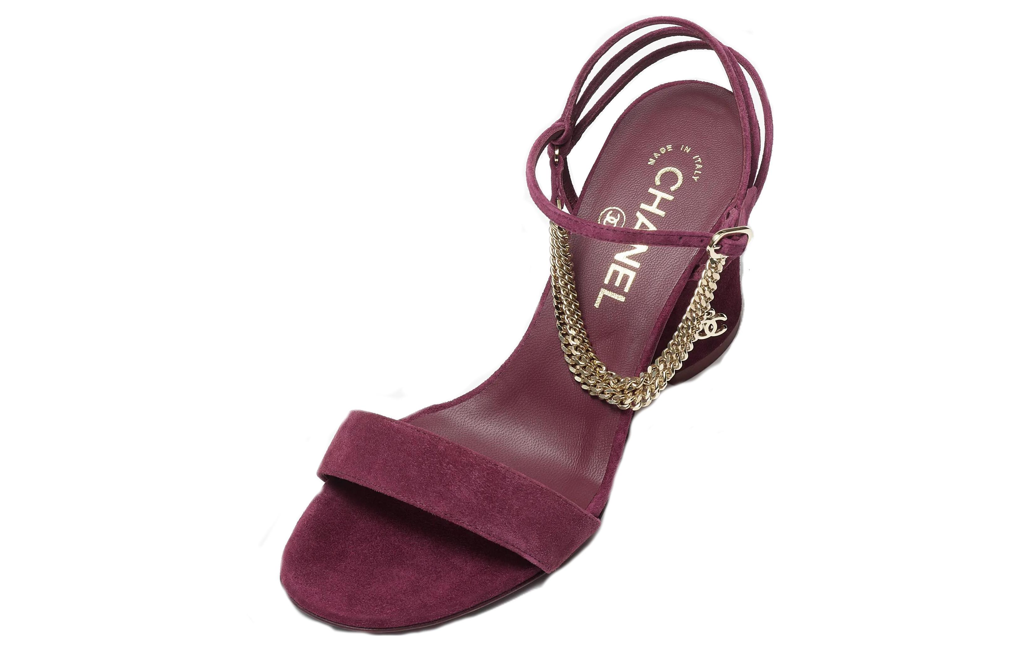 (W) Chanel Leather Suede Open-Toe Slide Sandals 'Burgundy' 圖 2