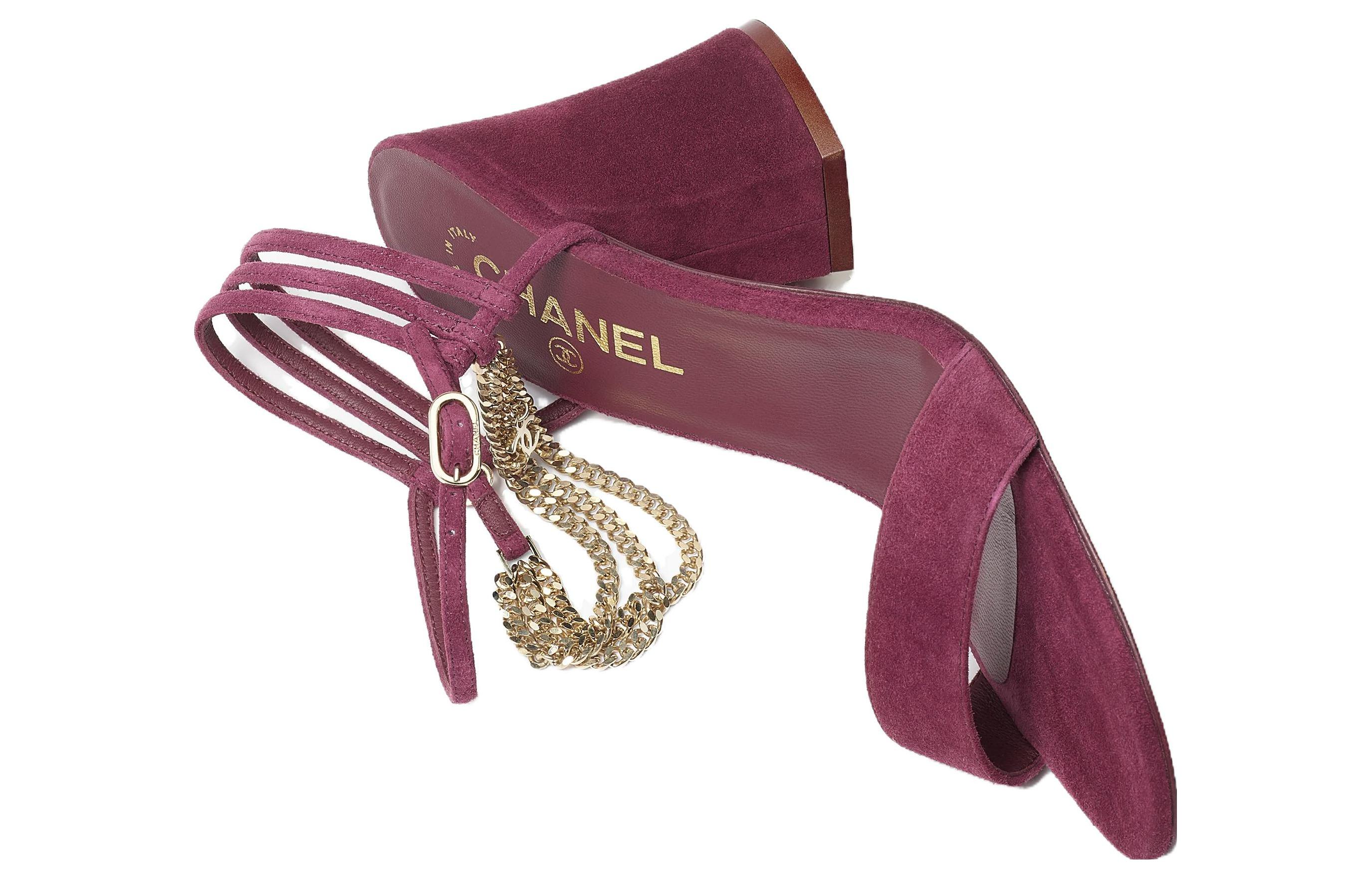 (W) Chanel Leather Suede Open-Toe Slide Sandals 'Burgundy' 圖 3