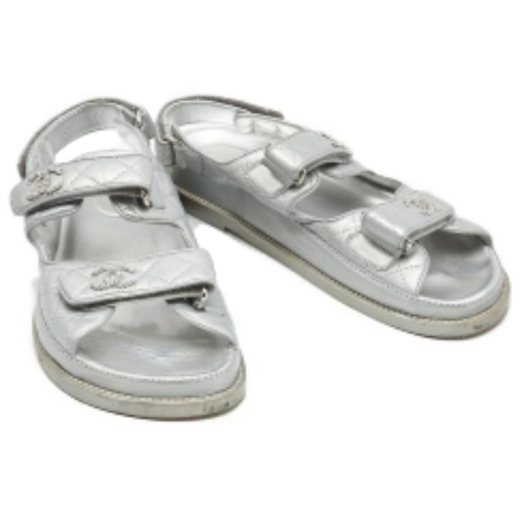 Order (W) シャネル レザー ベルクロ サンダル (シルバー) G35927-X56884-0S304