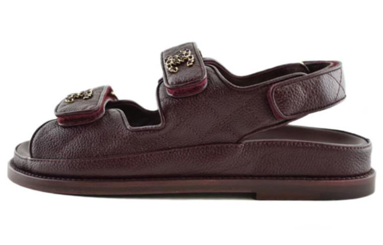 (W) Chanel Leather Velcro Sandals 'Burgundy Fashion'