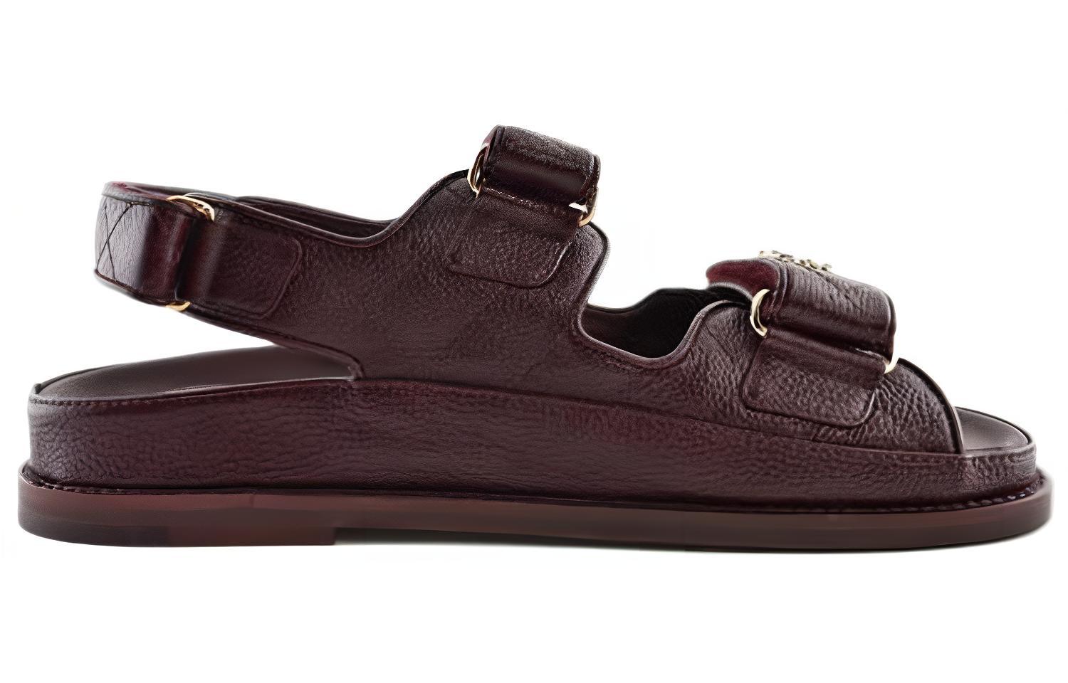 (W) Chanel Leather Velcro Sandals 'Burgundy Fashion' 圖 2