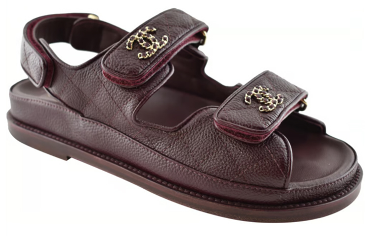 (W) Chanel Leather Velcro Sandals 'Burgundy Fashion' 圖 3