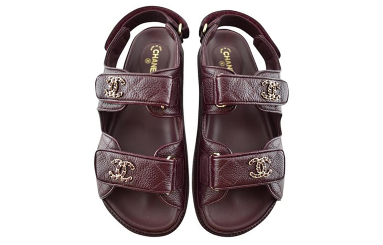 (W) Chanel Leather Velcro Sandals 'Burgundy Fashion' 圖 4