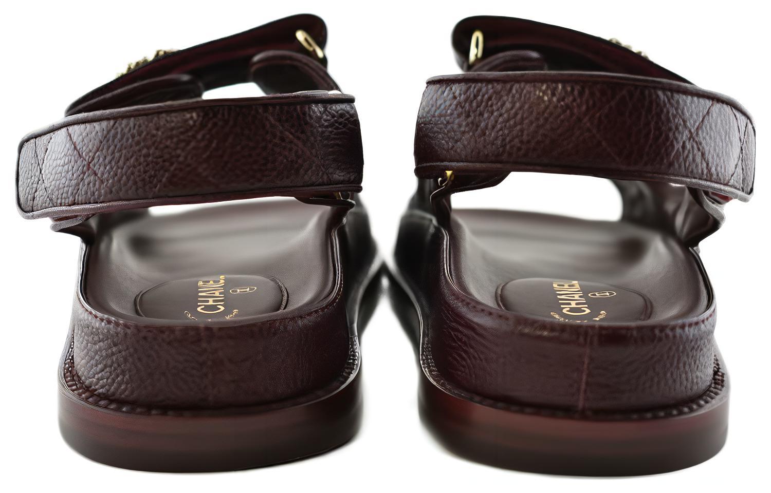 (W) Chanel Leather Velcro Sandals 'Burgundy Fashion' 圖 5