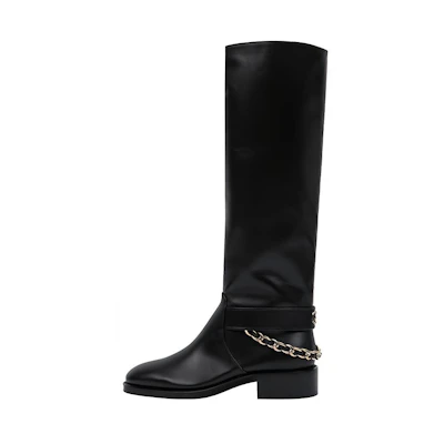 (W) Chanel Leather Zipper Round-Toe High-Top Boots 'Black'