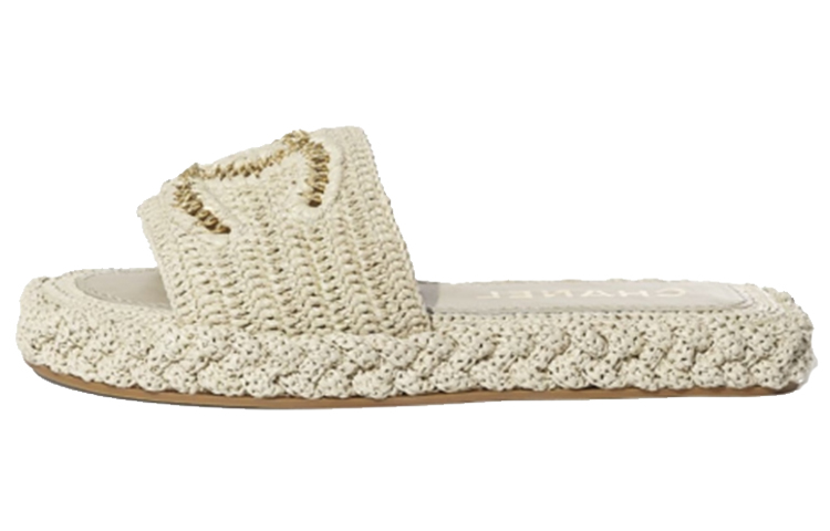 (W) Chanel Light Beige 'Rope Braided Slippers'
