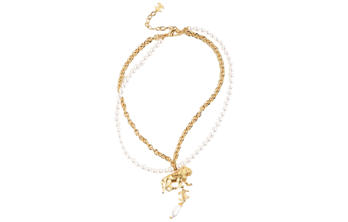 (Women) CHANEL Lion Pendant Necklace in Gold with Glass and Imitation Pearls for Women. AB8767-BO8713-NJ356 圖 3