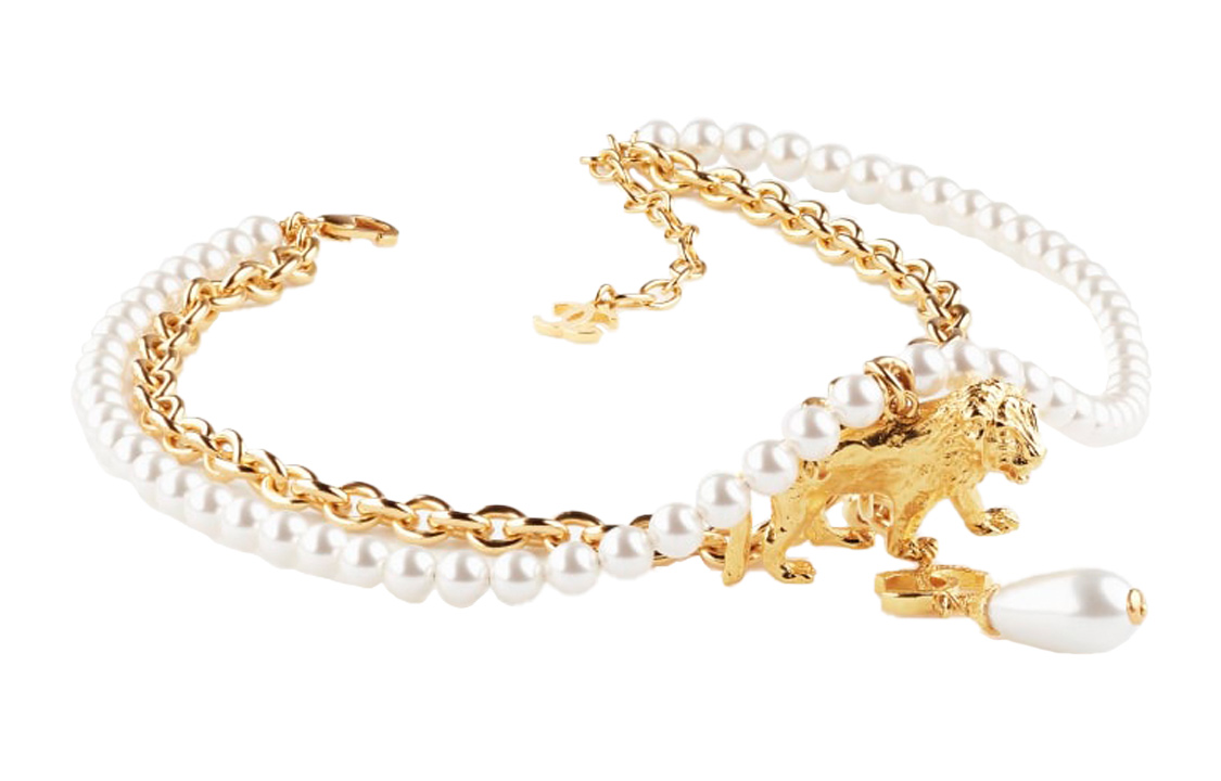 (Women) CHANEL Lion Pendant Necklace in Gold with Glass and Imitation Pearls for Women. AB8767-BO8713-NJ356 圖 4