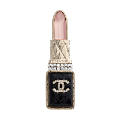 (Women) CHANEL Lipstick Shaped Crystal Brooch for Women - Black/Gold/Pink. AB7677-B07450-NG614