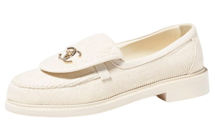 (W) Chanel Loafers Ivory Corduroy