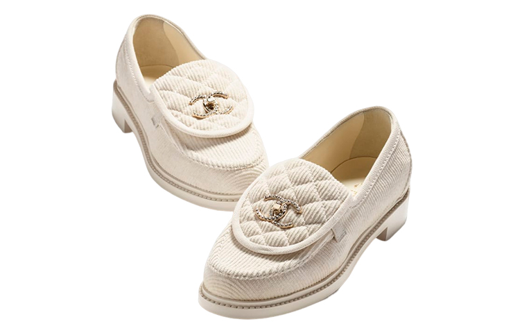 (W) Chanel Loafers Ivory Corduroy 圖 3