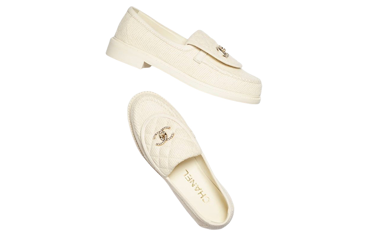 (W) Chanel Loafers Ivory Corduroy 圖 4