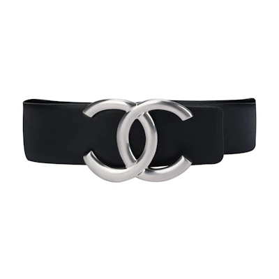 (Women) CHANEL Logo Buckle Black Leather Belt for Women 3CM Width A73462Y10673C4605