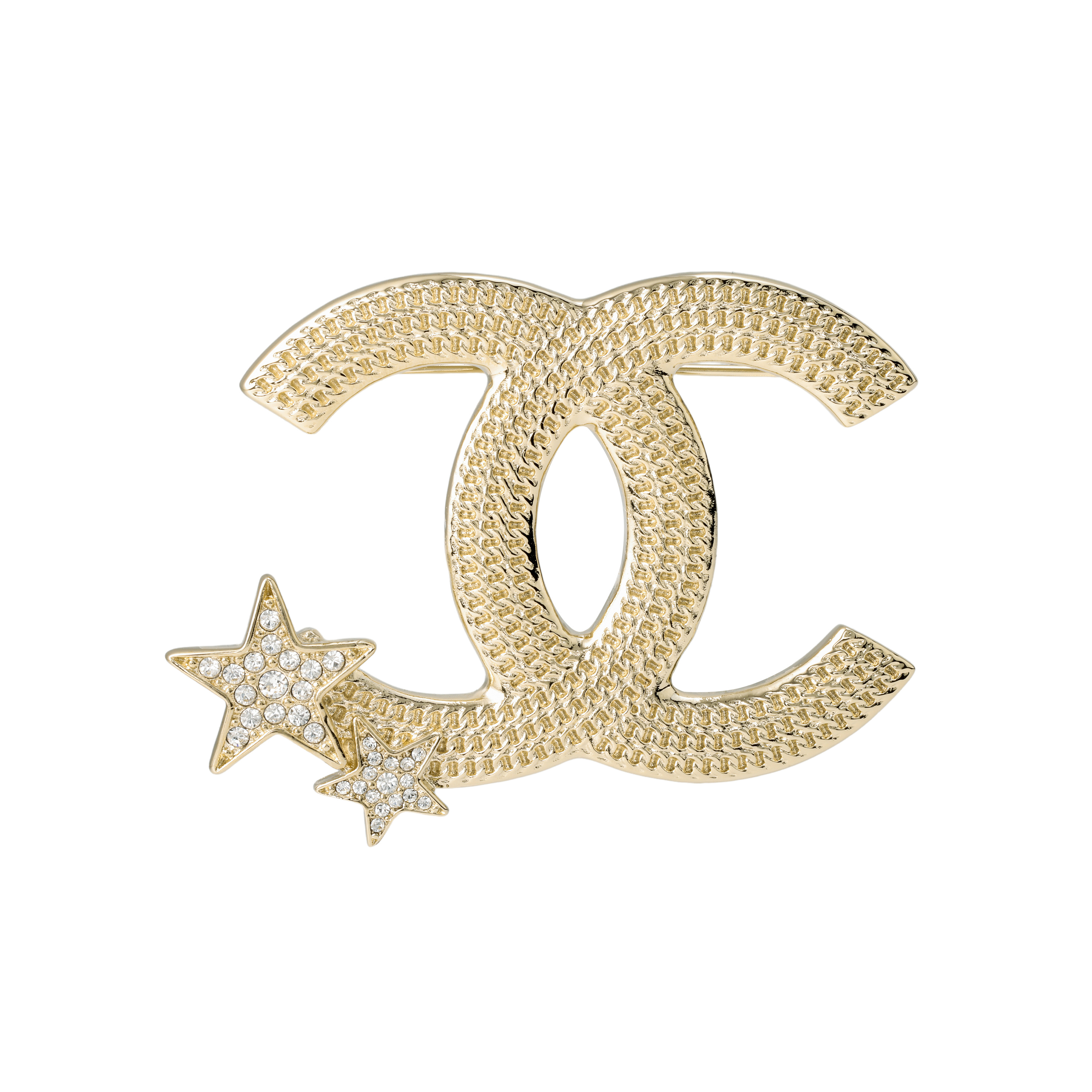 (Women) CHANEL Logo Letter Crystal Brooch Gold for Women. ABB505 B14060 NR341