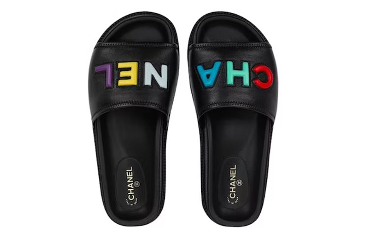 Shop (Women) Chanel Logo Mule Sandal Black Leather G38933-X56443-K3918