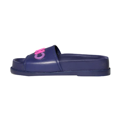 (W) Chanel Logo Mule Sandal Navy Leather