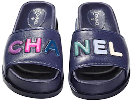 Purchase (W) Sandalia Mule de Cuero Azul Marino con Logo Chanel G38933-X56443-K3920