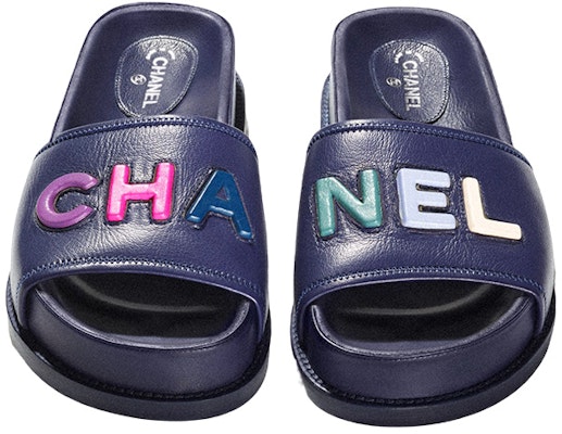 (Women) Chanel Logo Mule Sandal Navy Leather G38933-X56443-K3920 Purchase (Women) Chanel Logo Mule Sandal Navy Leather G38933-X56443-K3920