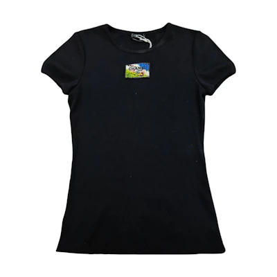 (Women) CHANEL Logo Patch Crewneck Pullover SS23 T-Shirt Black. P74094-V64275-94305