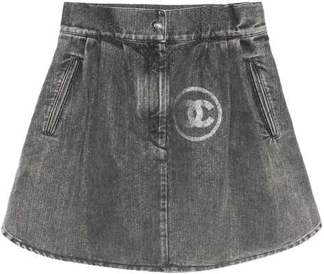 (Women) CHANEL Logo Patch Short Denim Skirt Women’s - Grey. P74035-V65658-NL656 Order (Women) CHANEL Logo Patch Short Denim Skirt Women’s - Grey. P74035-V65658-NL656