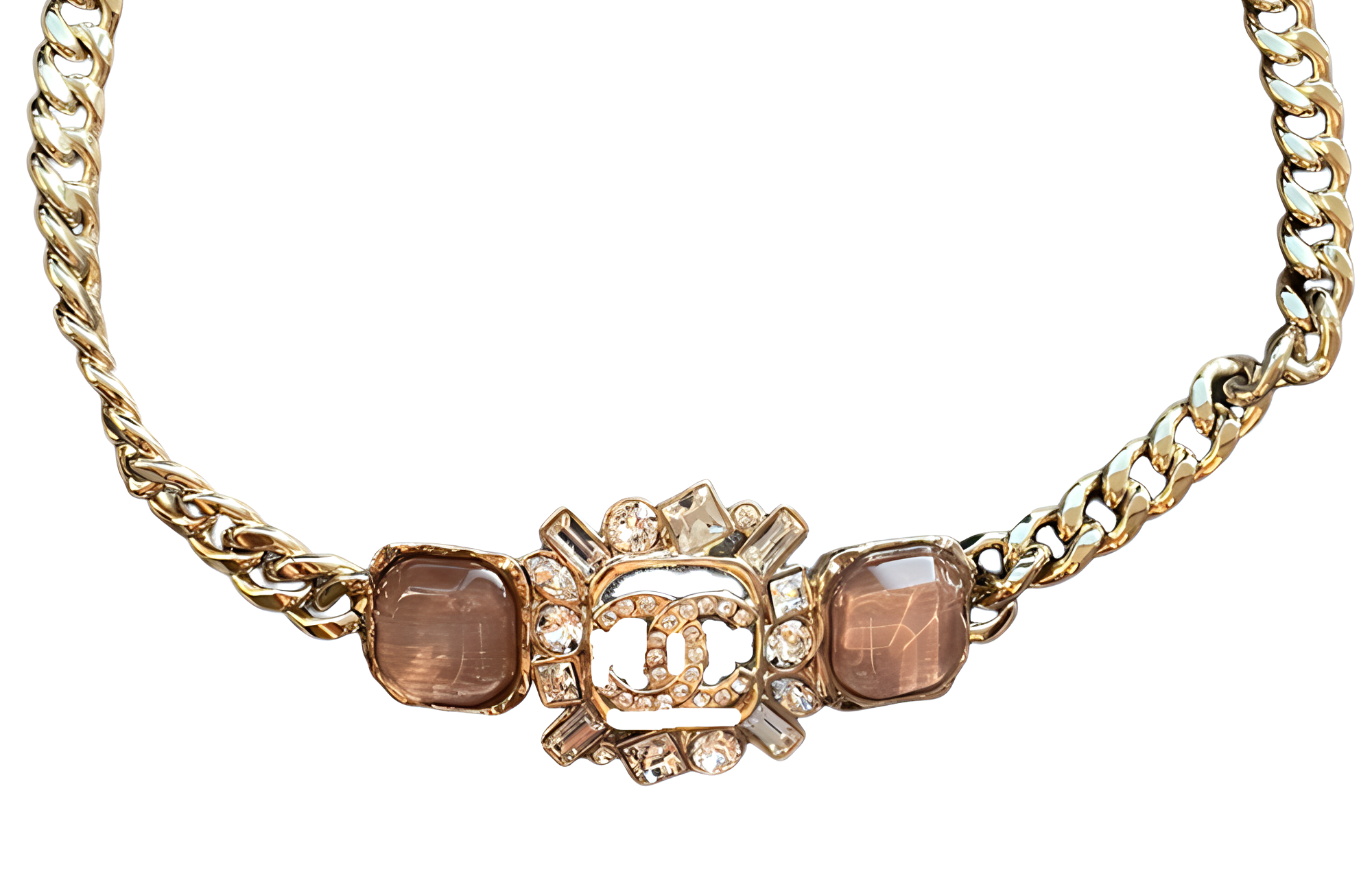 (Women) CHANEL Logo Pendant Necklace for Women - Gold Glass Design. ABA252B10375NM994